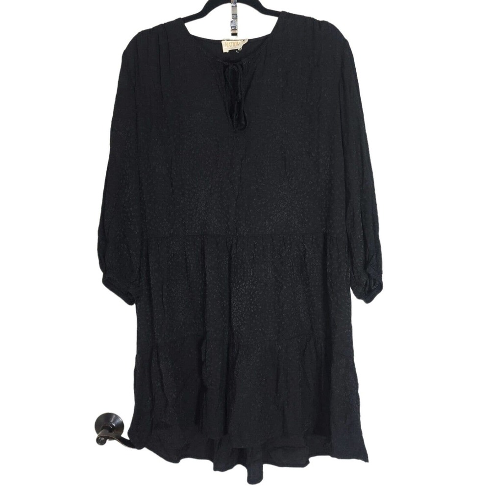 Nation Ltd Womens Dress Liza Black Leopard Animal Trapeze Mini Tiered Ruffle M - Picture 2 of 13